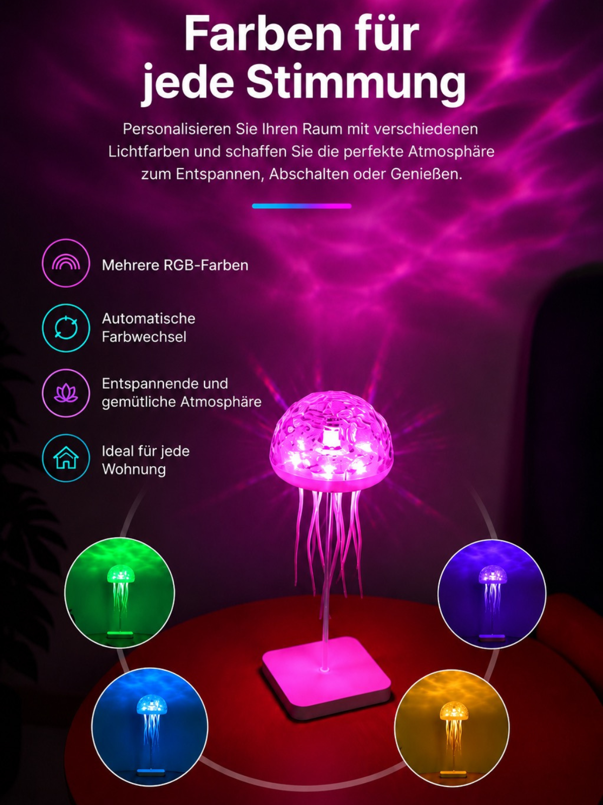 Entspannende LED-Quallenlampe